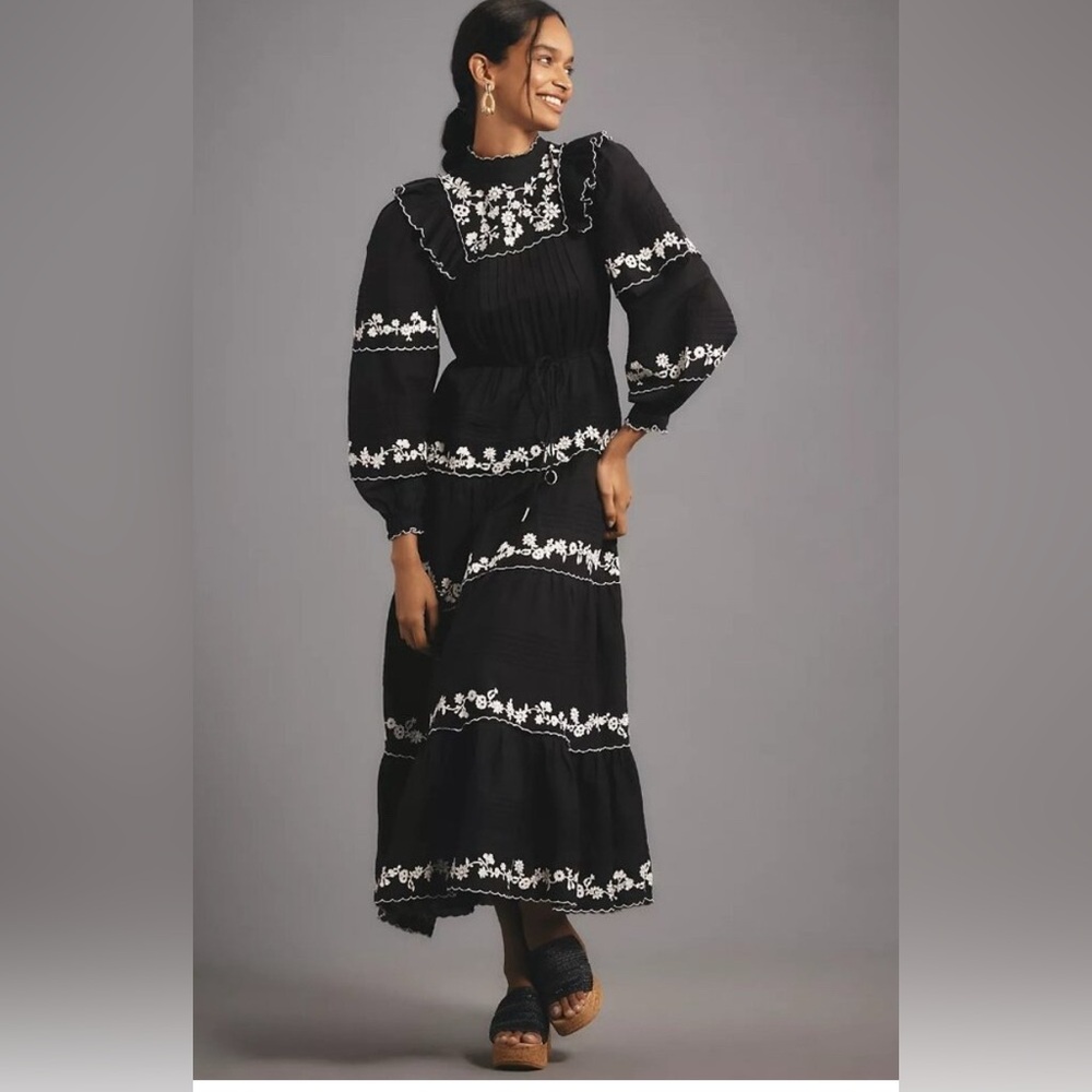 Farm Rio black Embroidered Maxi Dress size xl